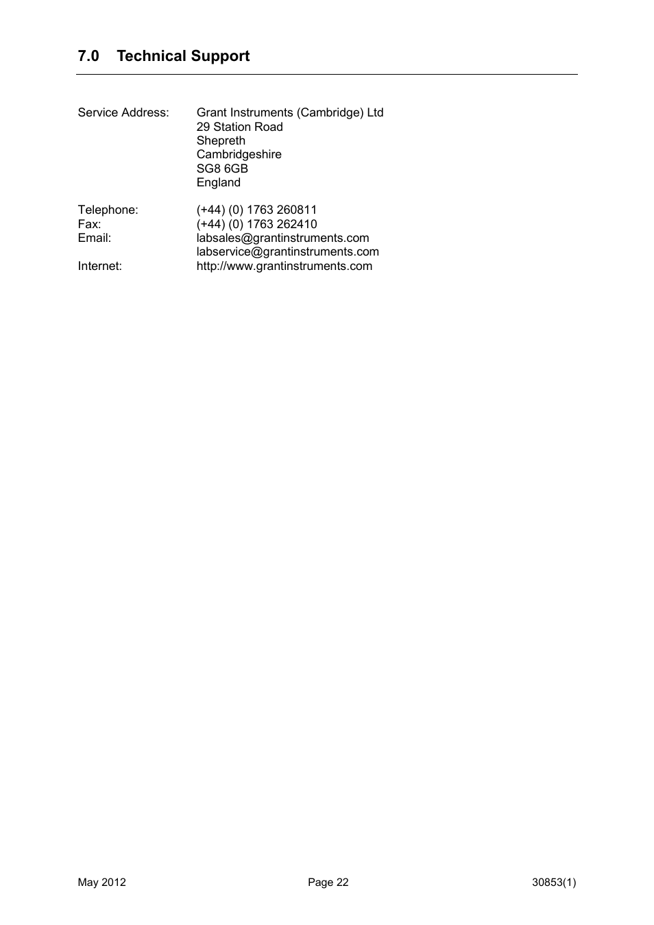 0 technical support | Grant Instruments Labwise User Manual | Page 22 / 24