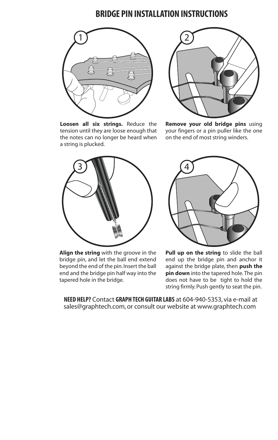 Graph Tech Bridge Pin User Manual | 1 page