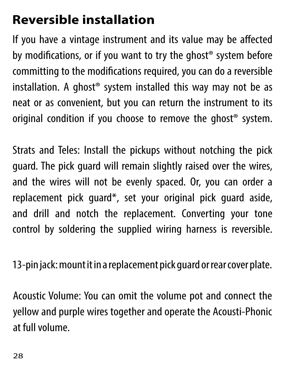 Reversible installation | Graph Tech Ghost User Manual | Page 28 / 76