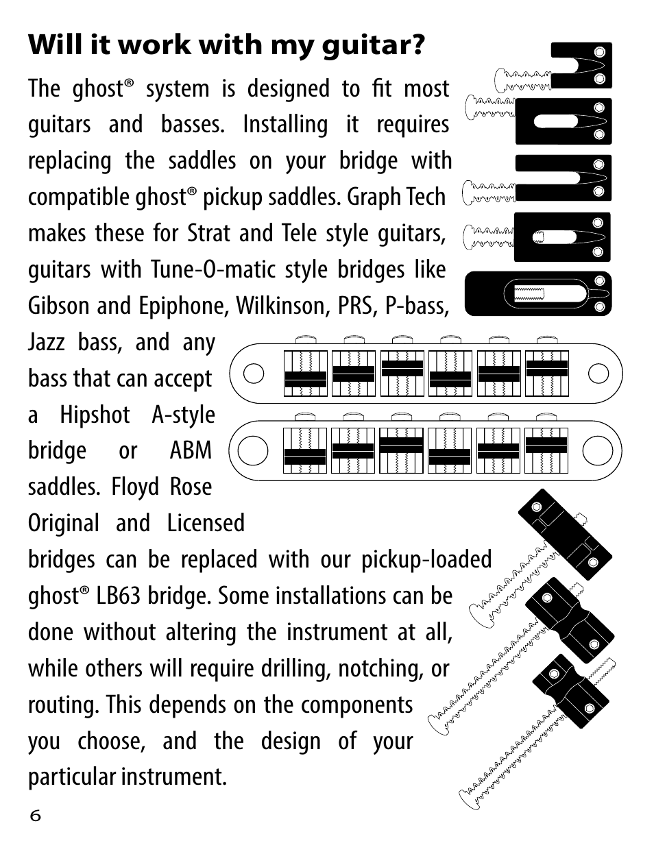 Will it work with my guitar | Graph Tech Ghost User Manual | Page 6 / 76