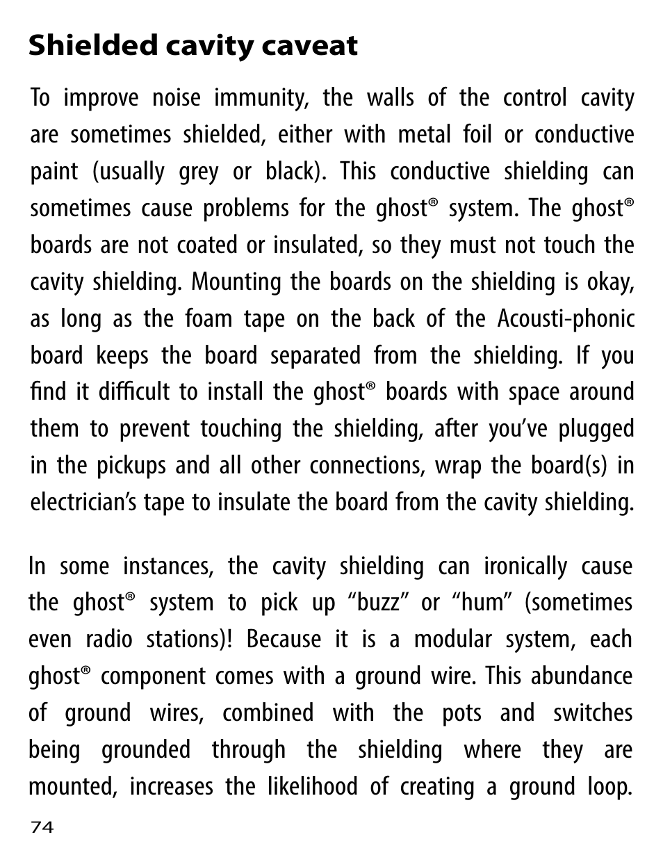 Shielded cavity caveat | Graph Tech Ghost User Manual | Page 74 / 76