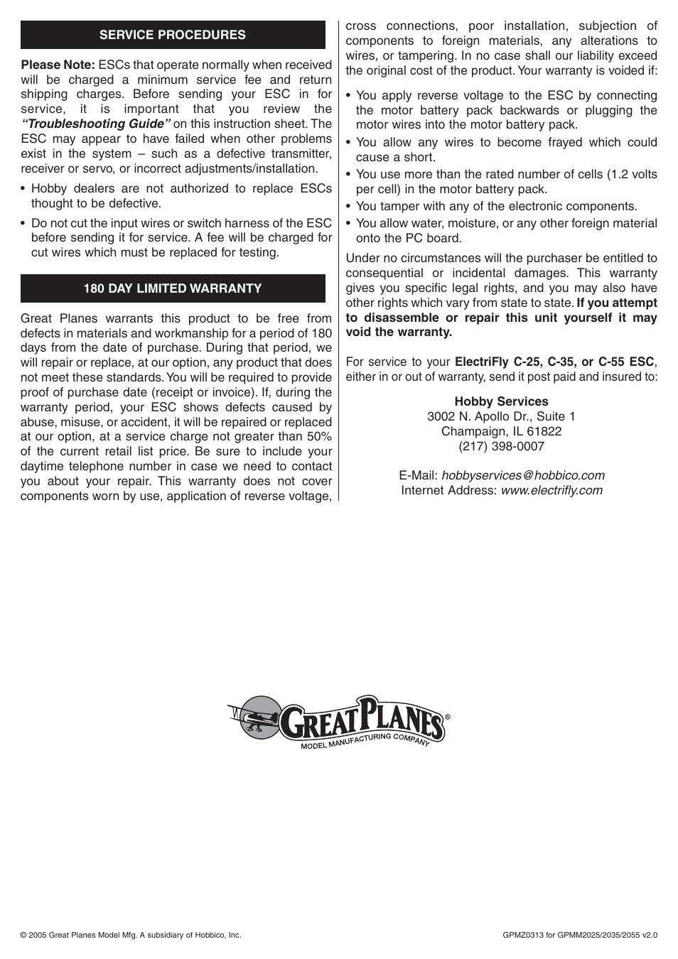 Great Planes C-55 Brushed ESC - GPMM2055 User Manual | Page 4 / 4