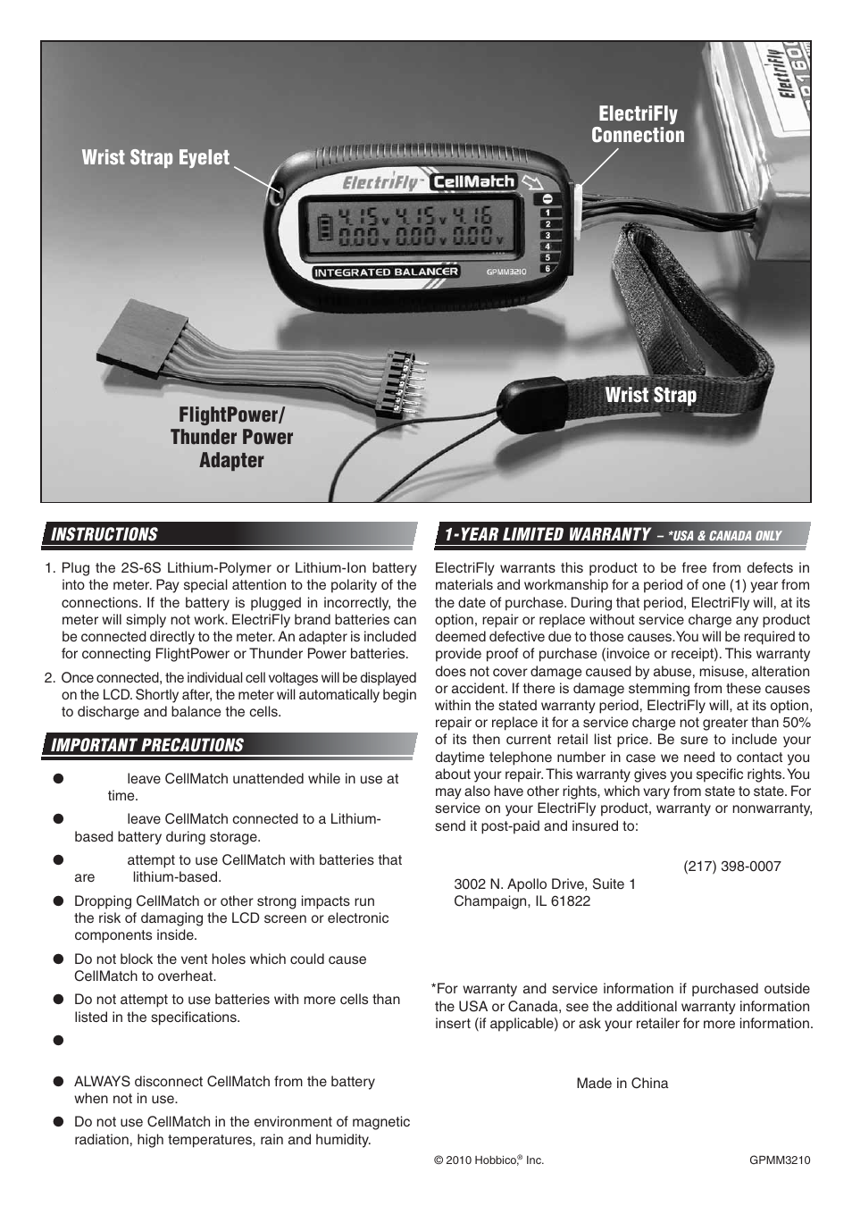 Great Planes CellMatch 6-Cell Voltage Meter/Balancer - GPMM3210 User Manual | Page 2 / 2
