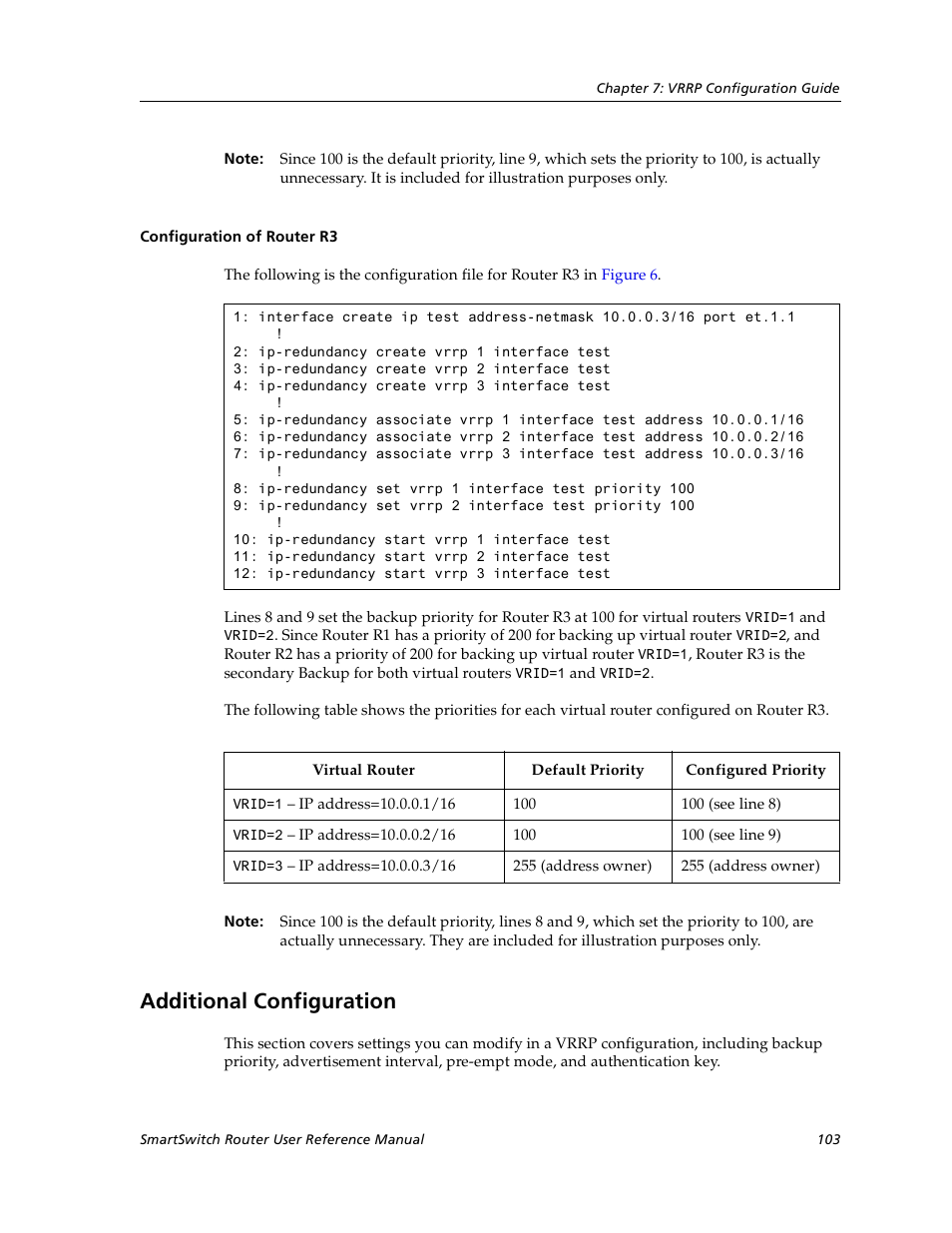 Configuration of router r3, Additional configuration | Cabletron Systems SmartSwitch User Manual | Page 103 / 338