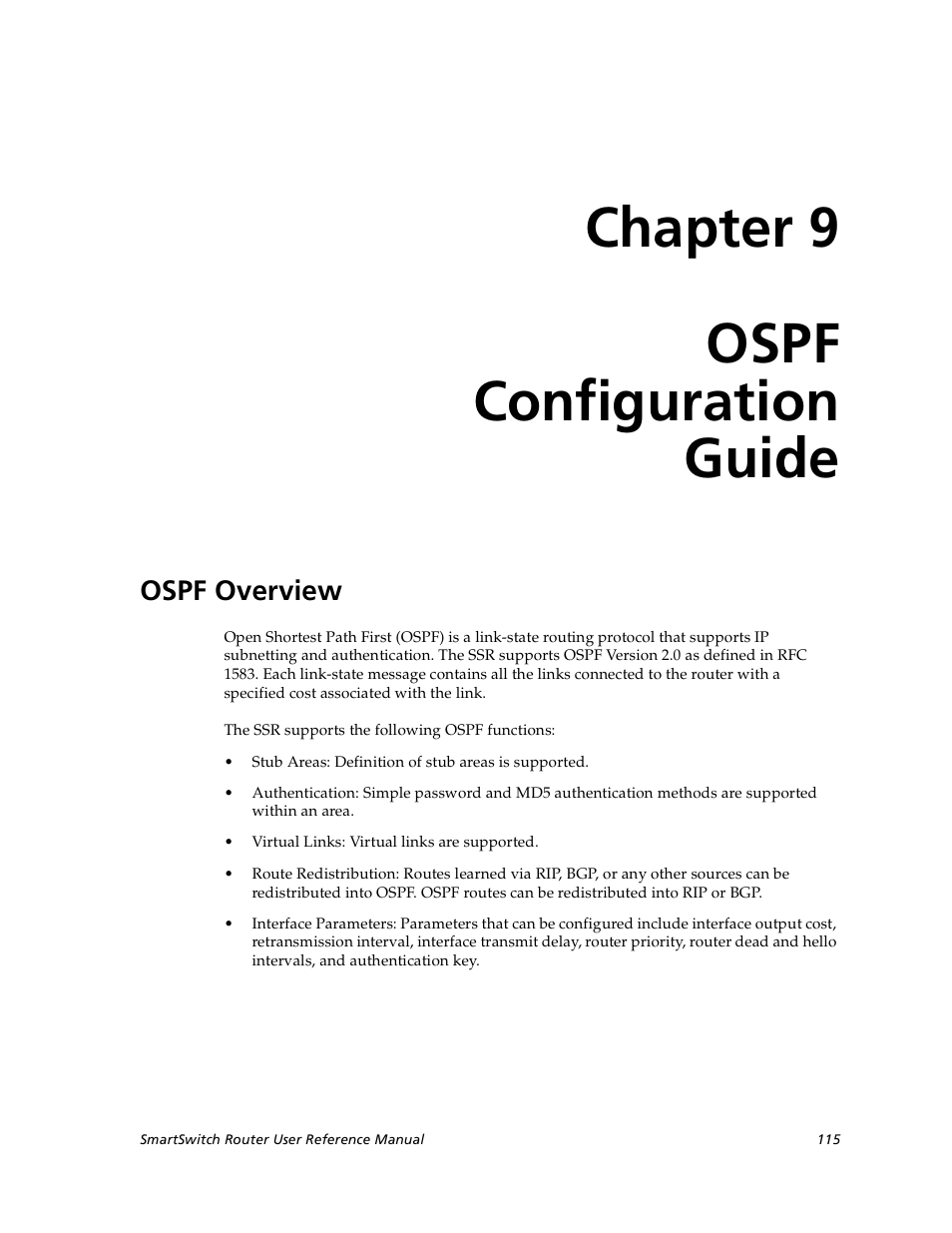 Ospf configuration guide, Ospf overview, Chapter 9: ospf configuration guide | Chapter 9, Chapter 9 ospf configuration guide | Cabletron Systems SmartSwitch User Manual | Page 115 / 338