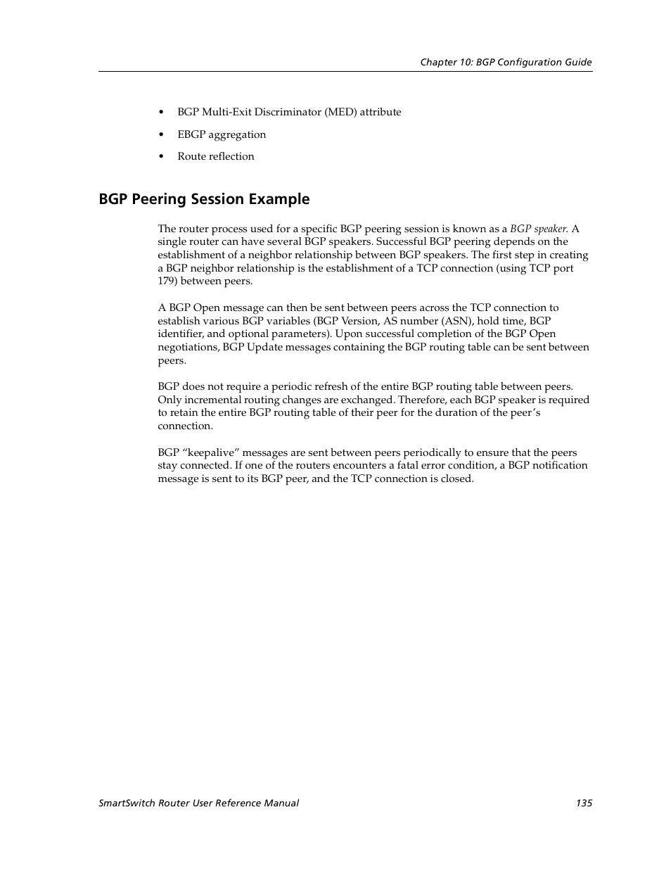 Bgp peering session example | Cabletron Systems SmartSwitch User Manual | Page 135 / 338