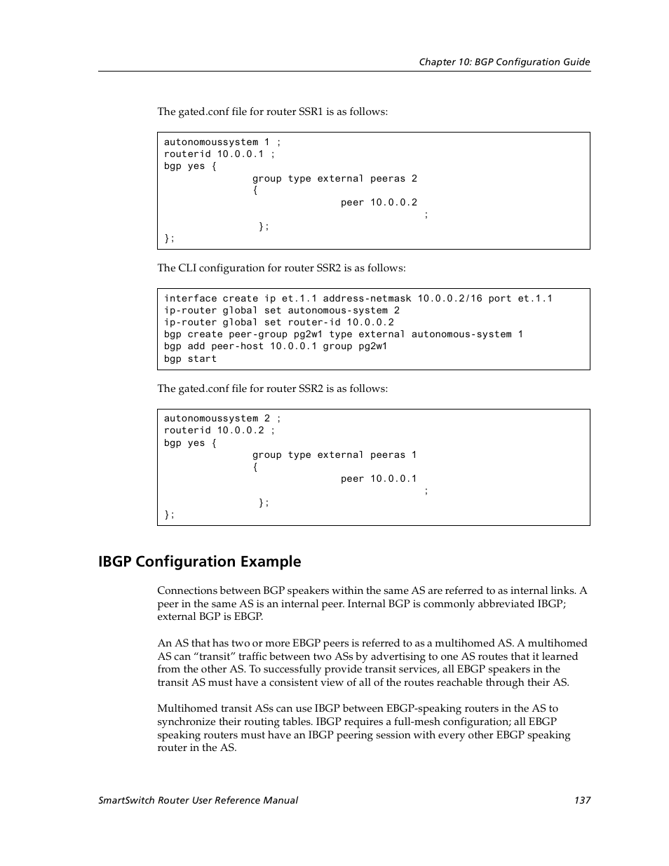 Ibgp configuration example | Cabletron Systems SmartSwitch User Manual | Page 137 / 338