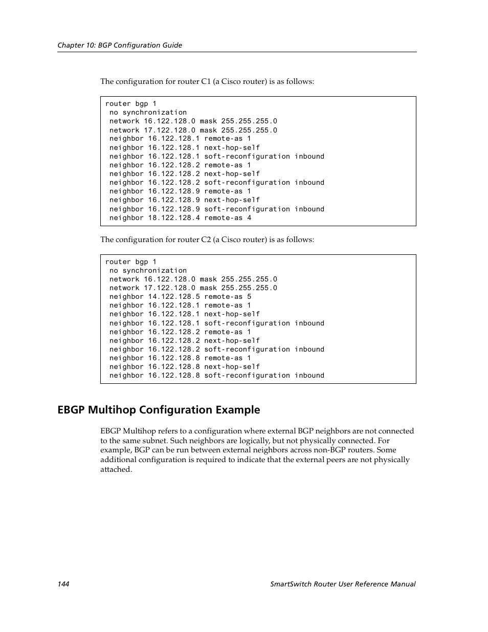 Ebgp multihop configuration example | Cabletron Systems SmartSwitch User Manual | Page 144 / 338