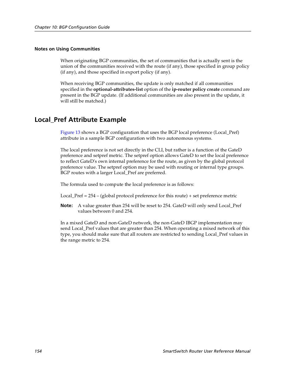 Notes on using communities, Local_pref attribute example | Cabletron Systems SmartSwitch User Manual | Page 154 / 338