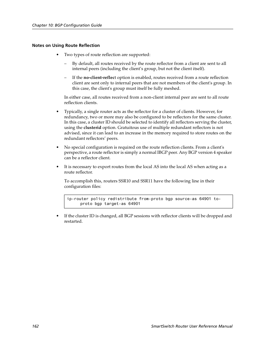 Notes on using route reflection | Cabletron Systems SmartSwitch User Manual | Page 162 / 338