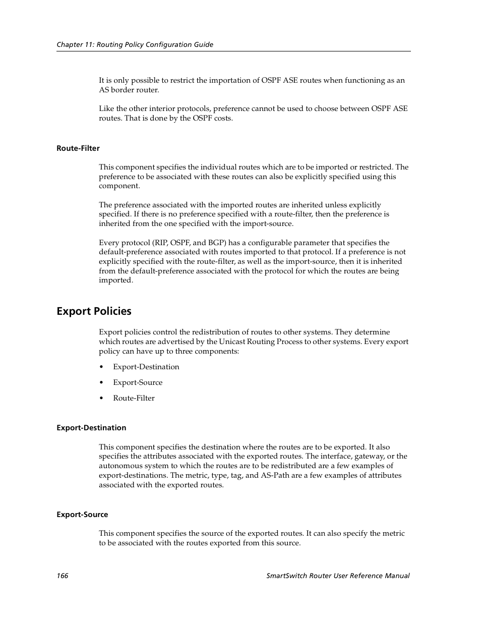 Route-filter, Export policies, Export-destination | Export-source, Export-destination export-source | Cabletron Systems SmartSwitch User Manual | Page 166 / 338