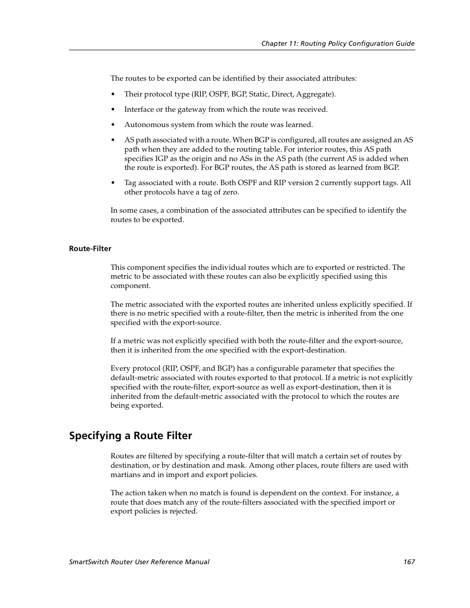 Route-filter, Specifying a route filter | Cabletron Systems SmartSwitch User Manual | Page 167 / 338