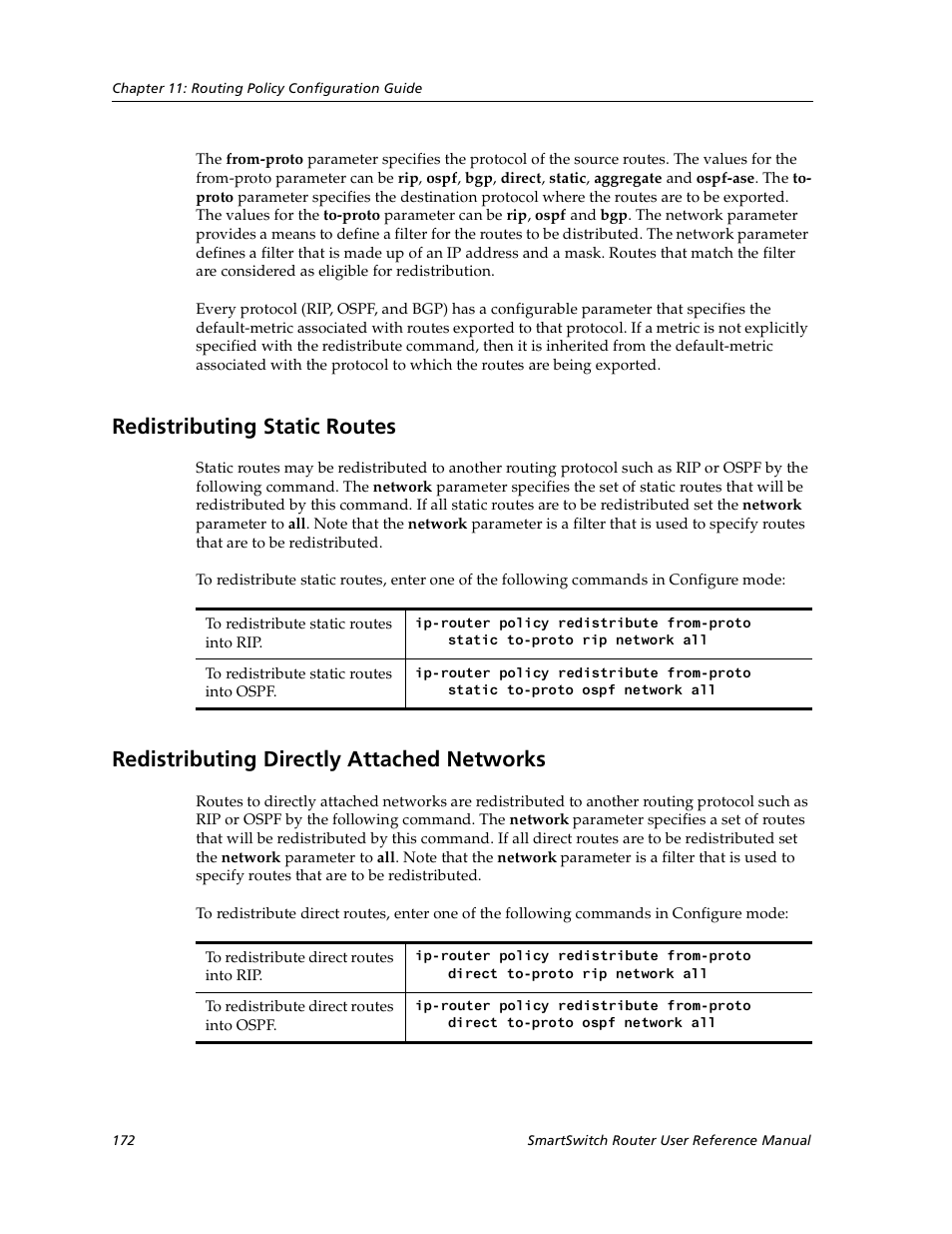 Redistributing static routes, Redistributing directly attached networks | Cabletron Systems SmartSwitch User Manual | Page 172 / 338