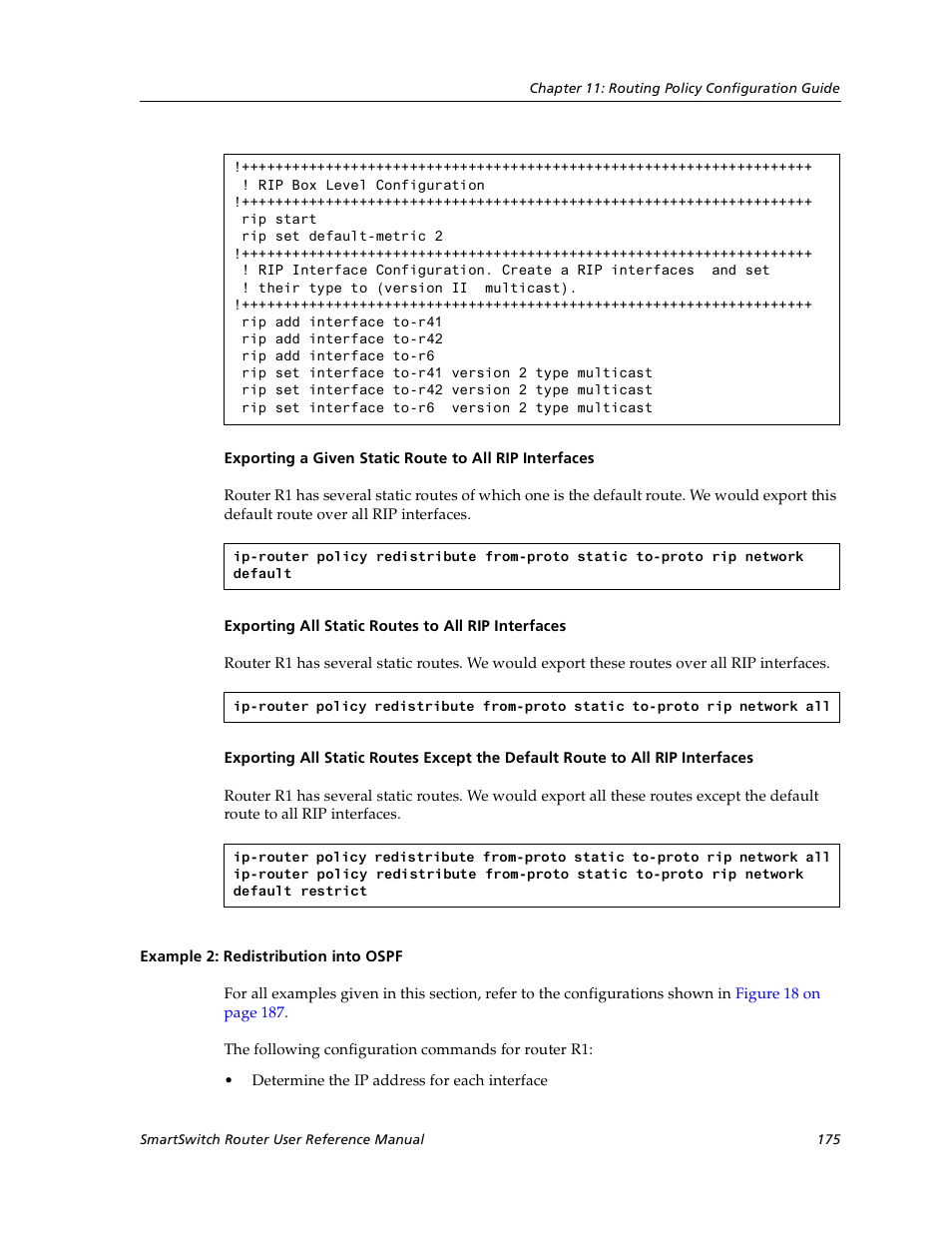 Example 2: redistribution into ospf | Cabletron Systems SmartSwitch User Manual | Page 175 / 338