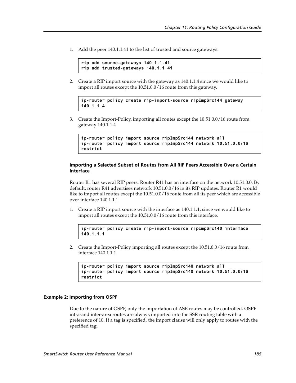 Example 2: importing from ospf, A certain interface | Cabletron Systems SmartSwitch User Manual | Page 185 / 338