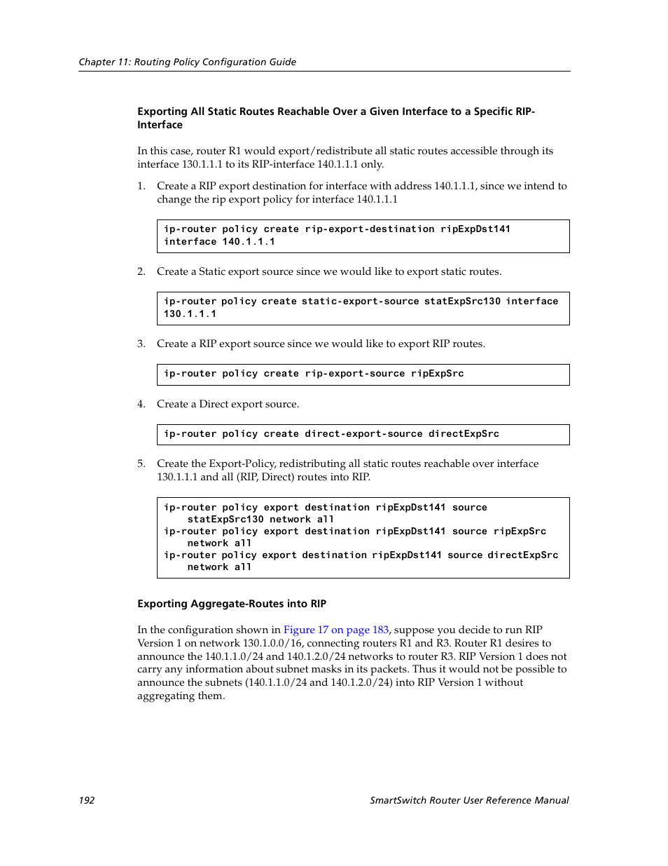 Rip-interface, Exporting aggregate-routes into rip | Cabletron Systems SmartSwitch User Manual | Page 192 / 338