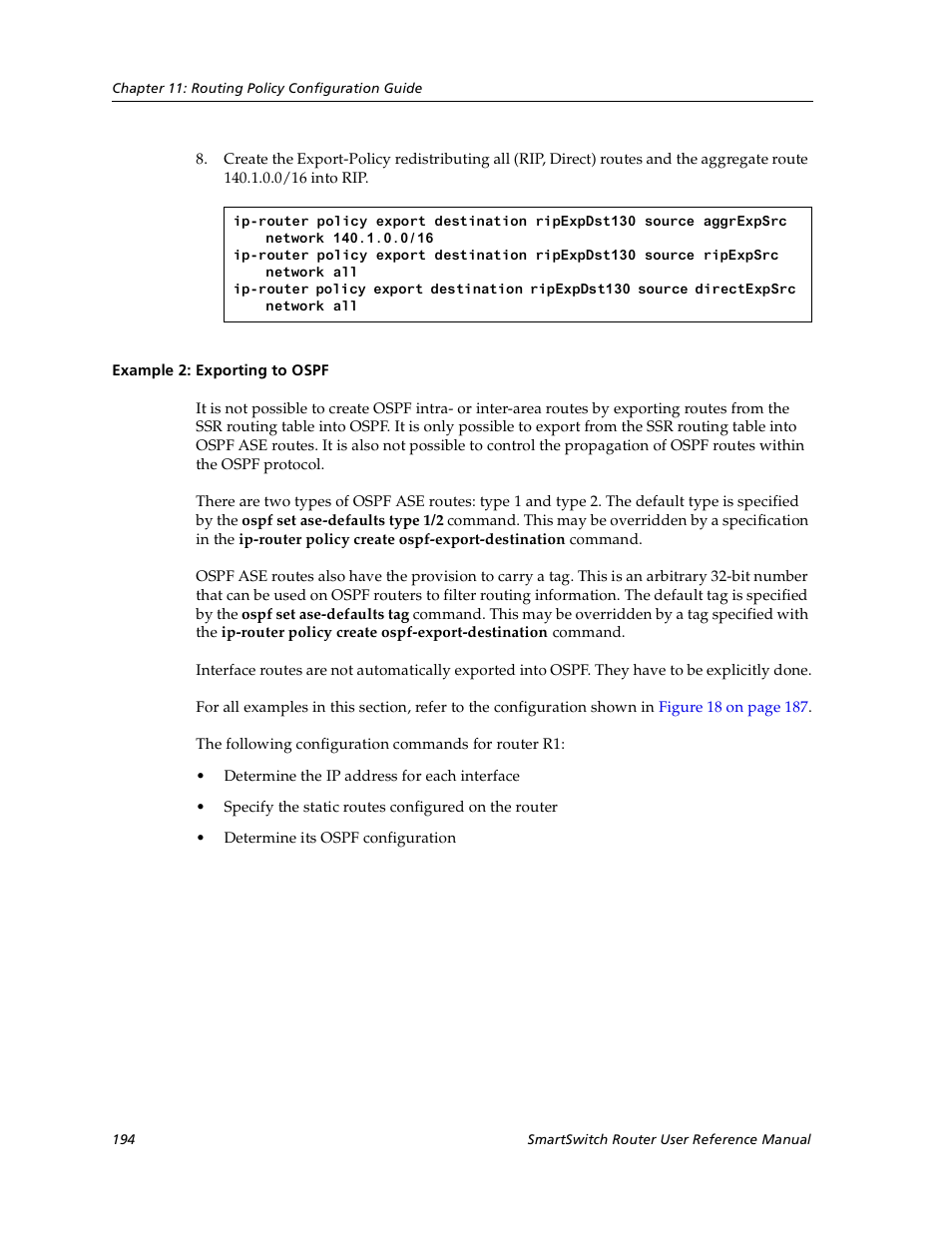 Example 2: exporting to ospf | Cabletron Systems SmartSwitch User Manual | Page 194 / 338