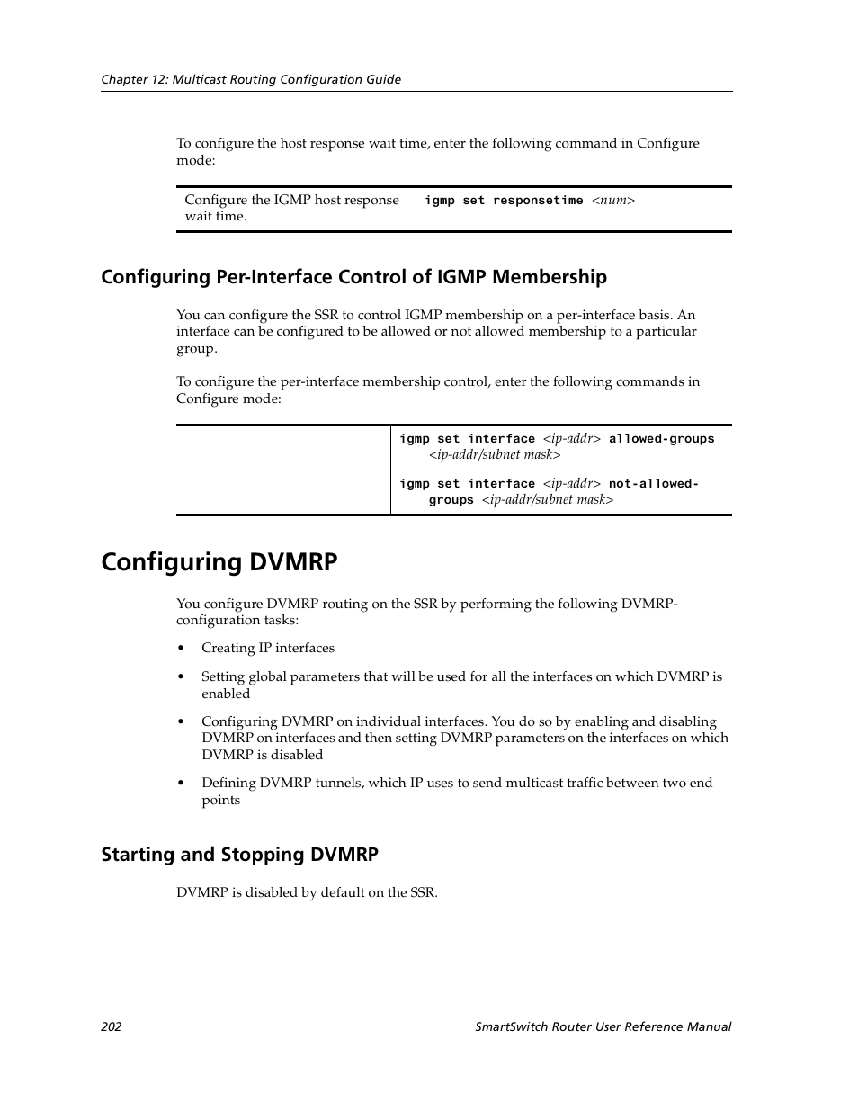 Configuring dvmrp, Starting and stopping dvmrp | Cabletron Systems SmartSwitch User Manual | Page 202 / 338