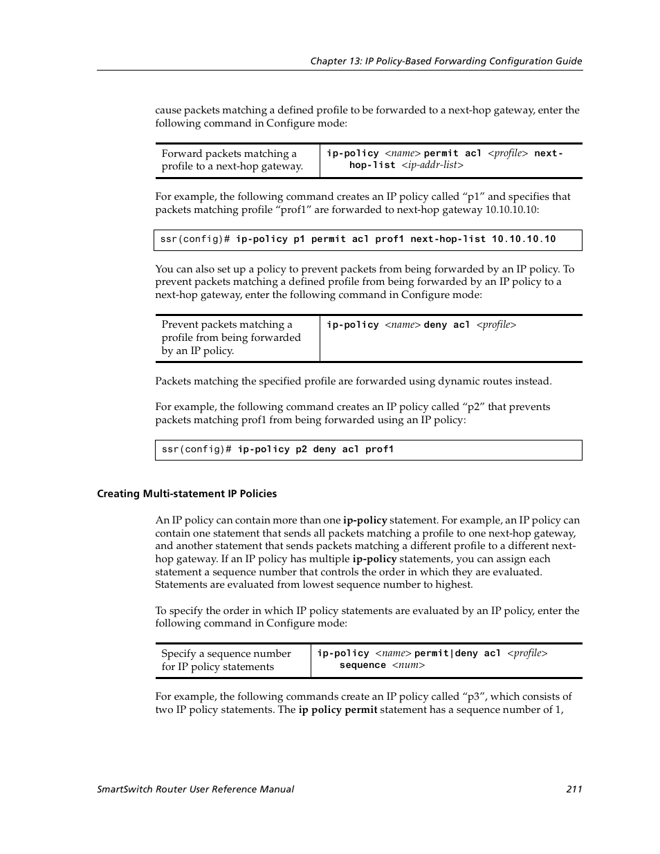 Creating multi-statement ip policies | Cabletron Systems SmartSwitch User Manual | Page 211 / 338