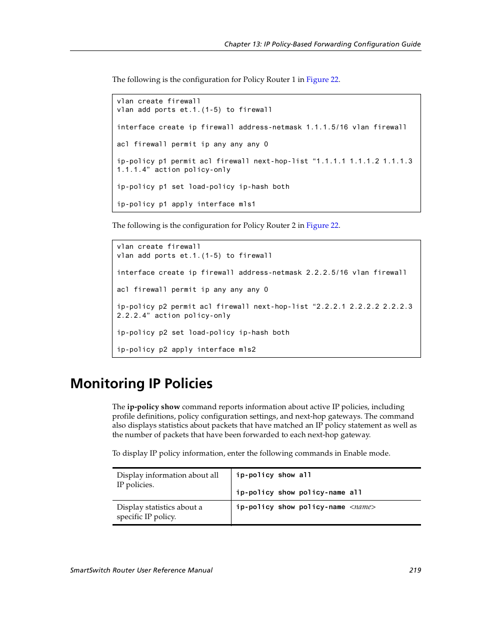 Monitoring ip policies | Cabletron Systems SmartSwitch User Manual | Page 219 / 338
