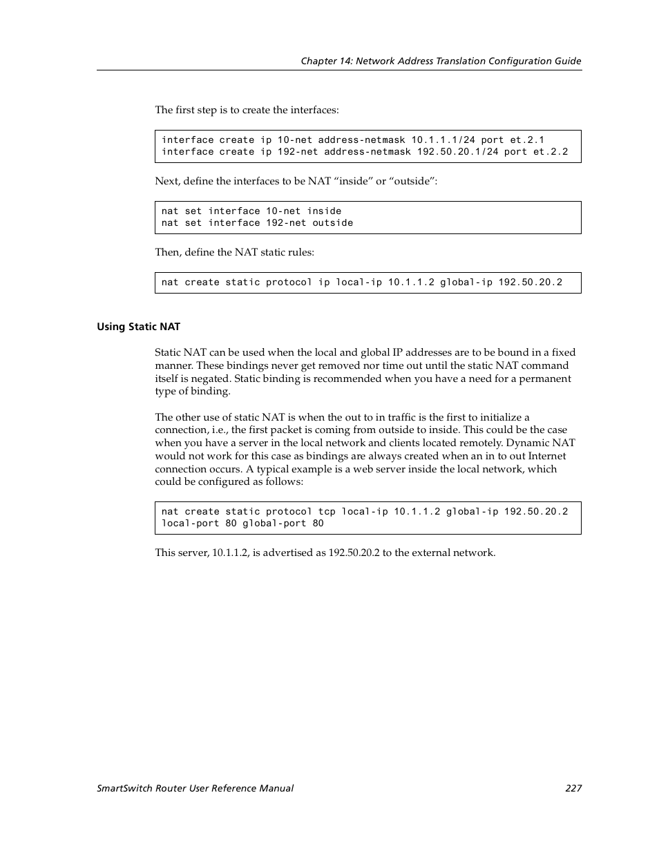Using static nat | Cabletron Systems SmartSwitch User Manual | Page 227 / 338