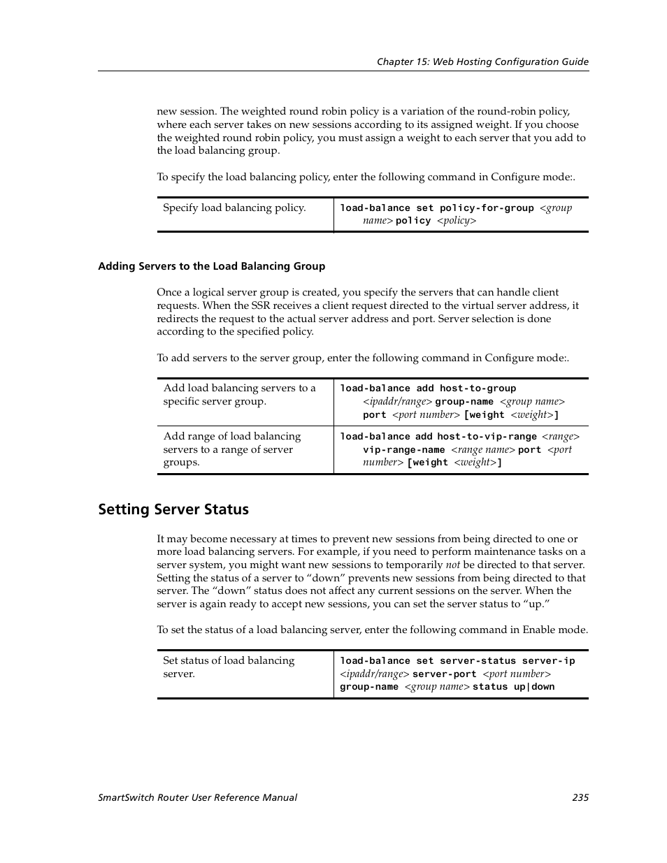 Adding servers to the load balancing group, Setting server status | Cabletron Systems SmartSwitch User Manual | Page 235 / 338
