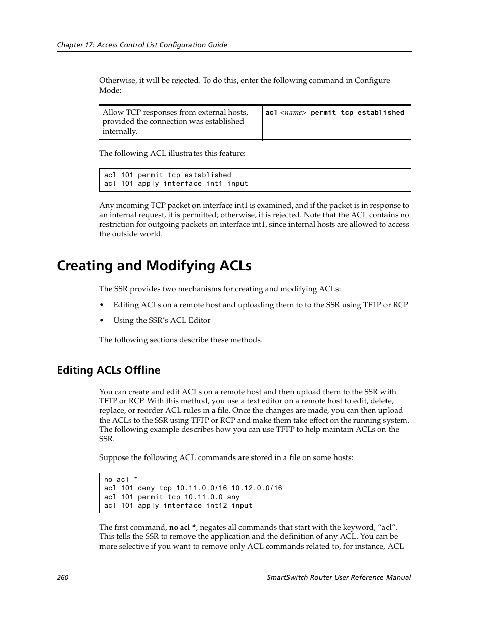 Creating and modifying acls, Editing acls offline | Cabletron Systems SmartSwitch User Manual | Page 260 / 338