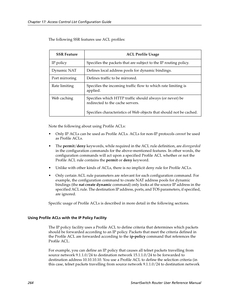 Using profile acls with the ip policy facility | Cabletron Systems SmartSwitch User Manual | Page 264 / 338