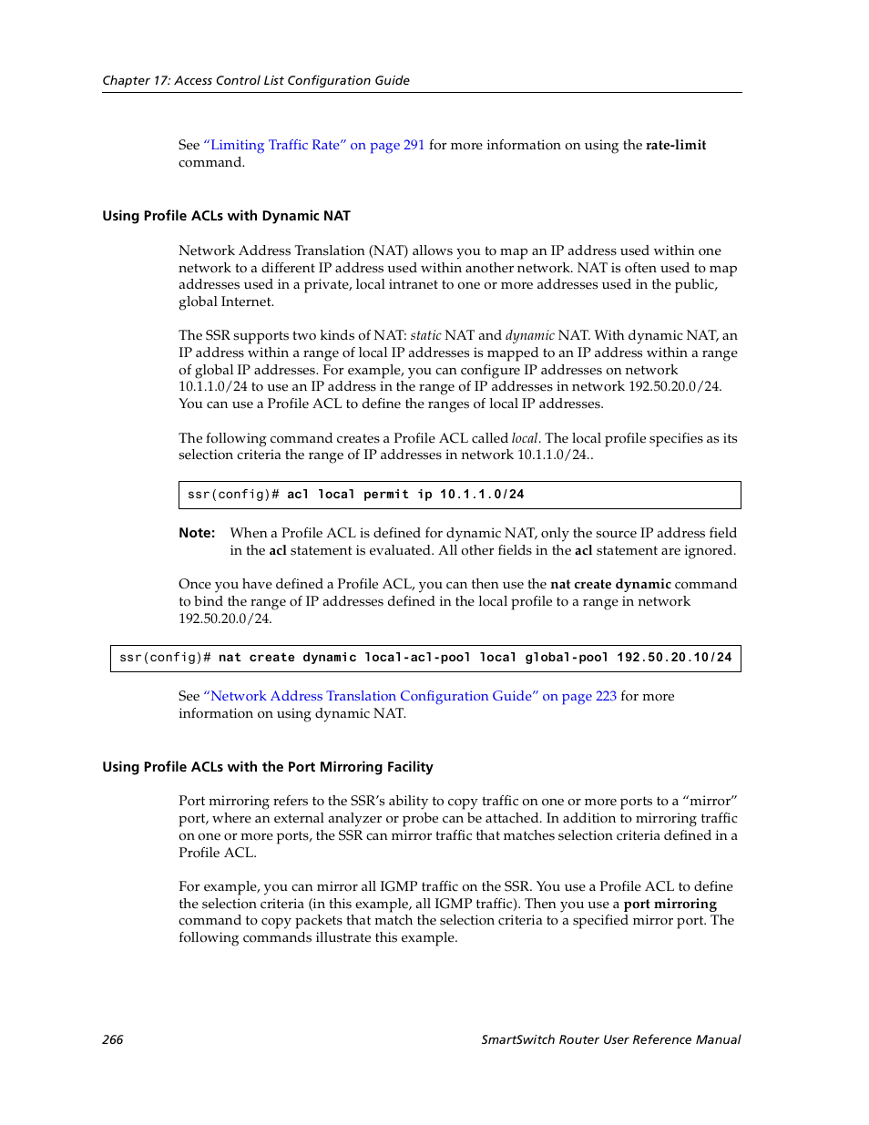 Using profile acls with dynamic nat | Cabletron Systems SmartSwitch User Manual | Page 266 / 338