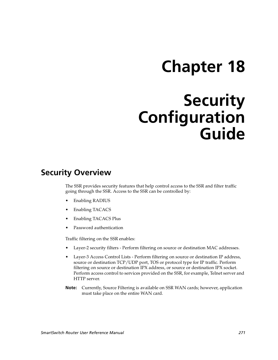 Security configuration guide, Security overview, Chapter 18: security configuration guide | Chapter 18, Security configuration, Chapter, Chapter 18 security configuration guide | Cabletron Systems SmartSwitch User Manual | Page 271 / 338