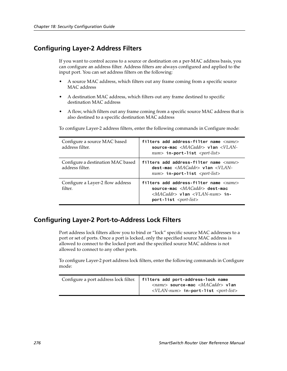 Configuring layer-2 address filters, Configuring layer-2 port-to-address lock filters | Cabletron Systems SmartSwitch User Manual | Page 276 / 338