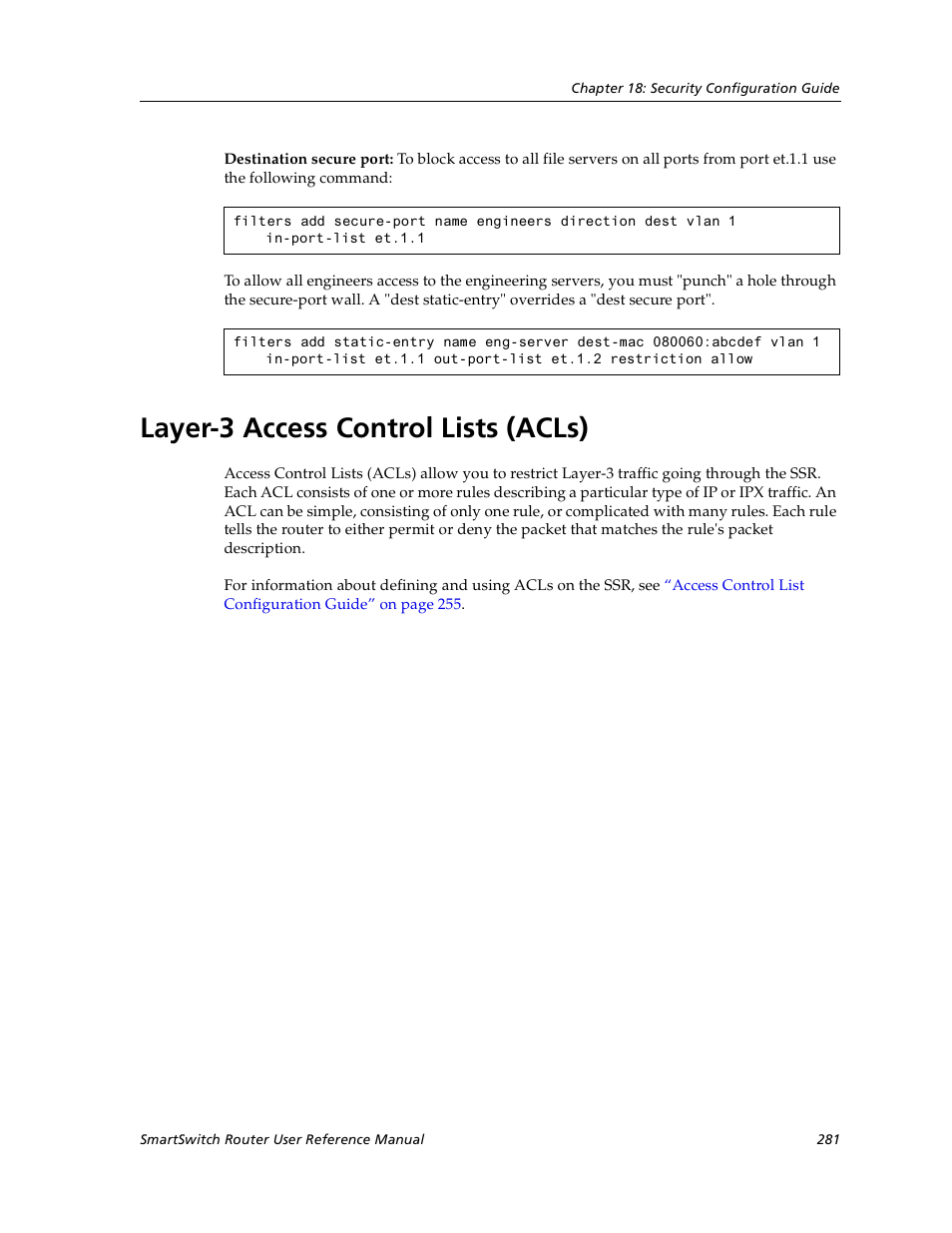Layer-3 access control lists (acls) | Cabletron Systems SmartSwitch User Manual | Page 281 / 338
