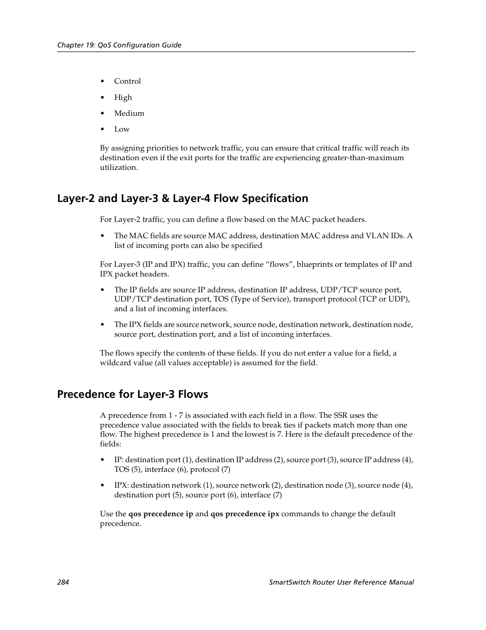 Layer-2 and layer-3 & layer-4 flow specification, Precedence for layer-3 flows | Cabletron Systems SmartSwitch User Manual | Page 284 / 338