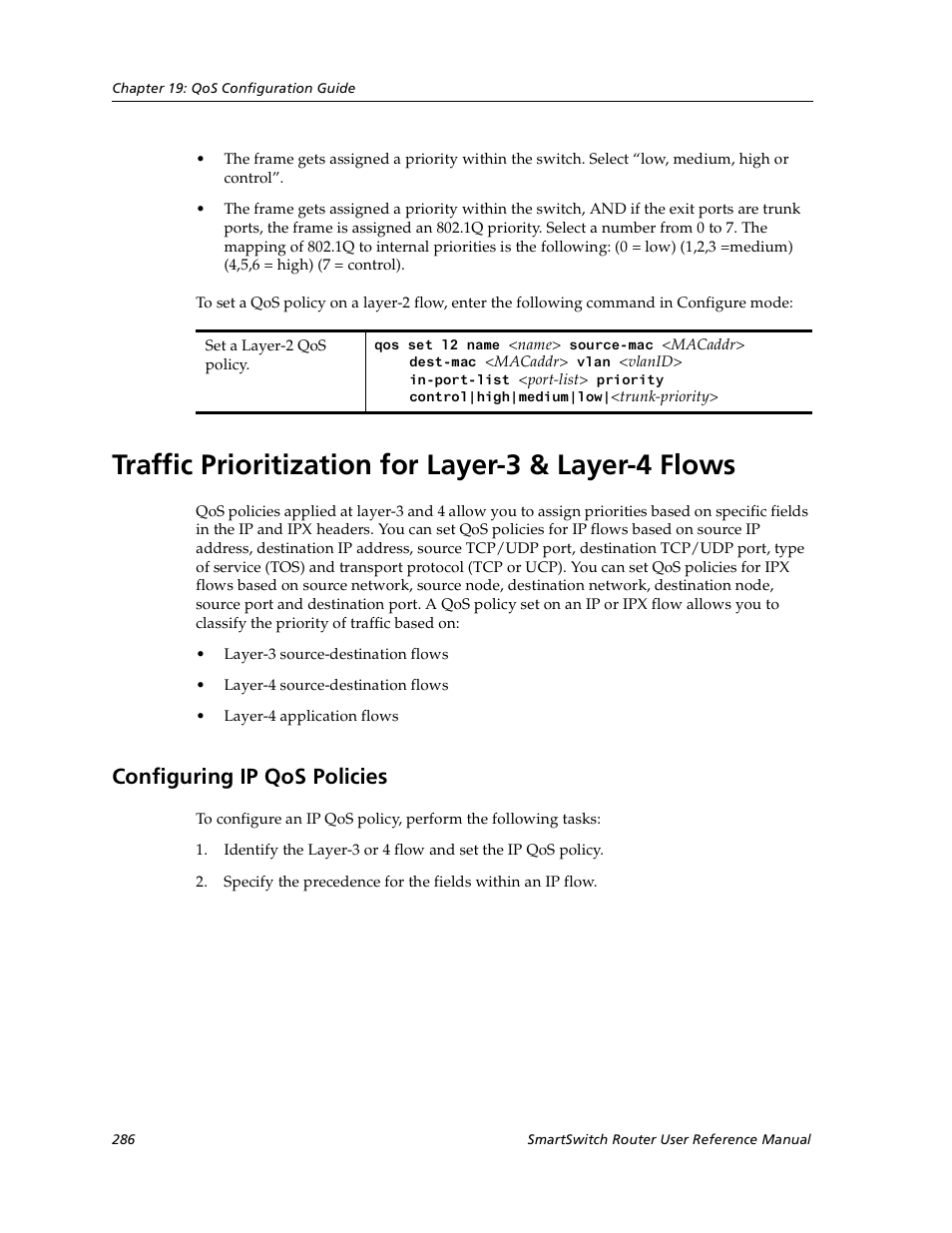 Traffic prioritization for layer-3 & layer-4 flows, Configuring ip qos policies | Cabletron Systems SmartSwitch User Manual | Page 286 / 338