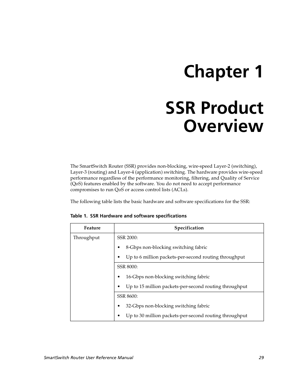 Ssr product overview, Chapter 1: ssr product overview, Chapter 1 | Ssr product overview” on, Chapter 1 ssr product overview | Cabletron Systems SmartSwitch User Manual | Page 29 / 338