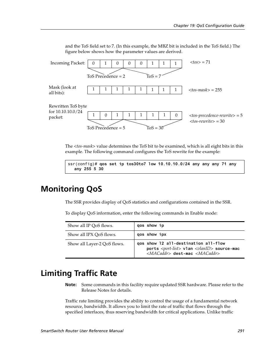 Monitoring qos, Limiting traffic rate, Monitoring qos limiting traffic rate | Cabletron Systems SmartSwitch User Manual | Page 291 / 338