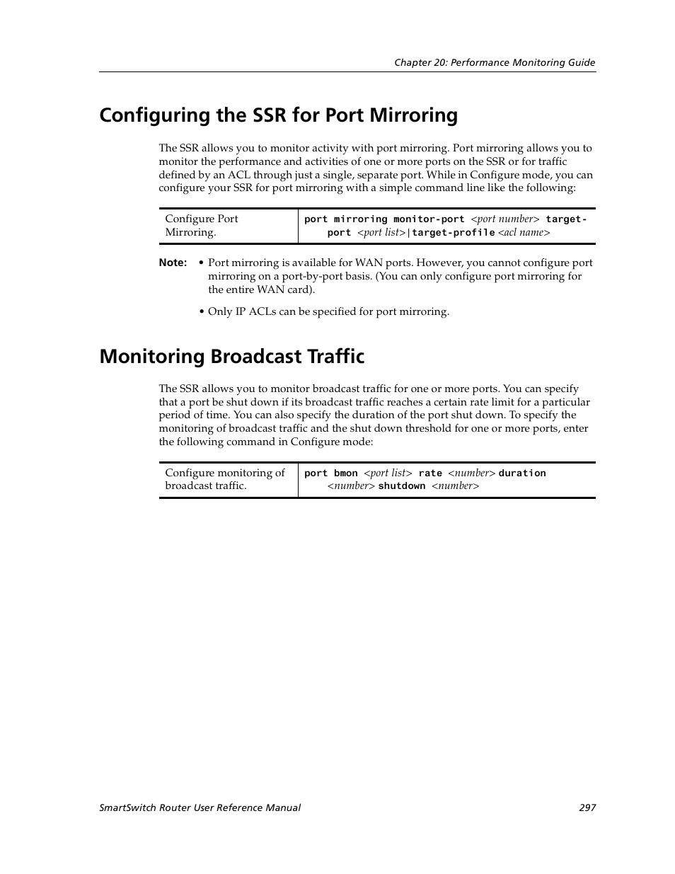 Configuring the ssr for port mirroring, Monitoring broadcast traffic | Cabletron Systems SmartSwitch User Manual | Page 297 / 338