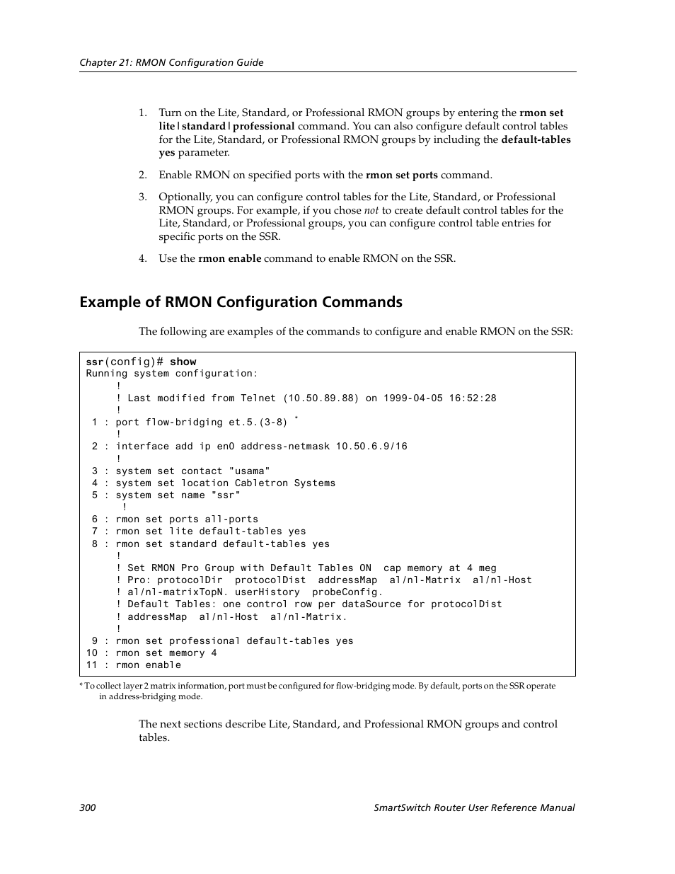 Example of rmon configuration commands | Cabletron Systems SmartSwitch User Manual | Page 300 / 338
