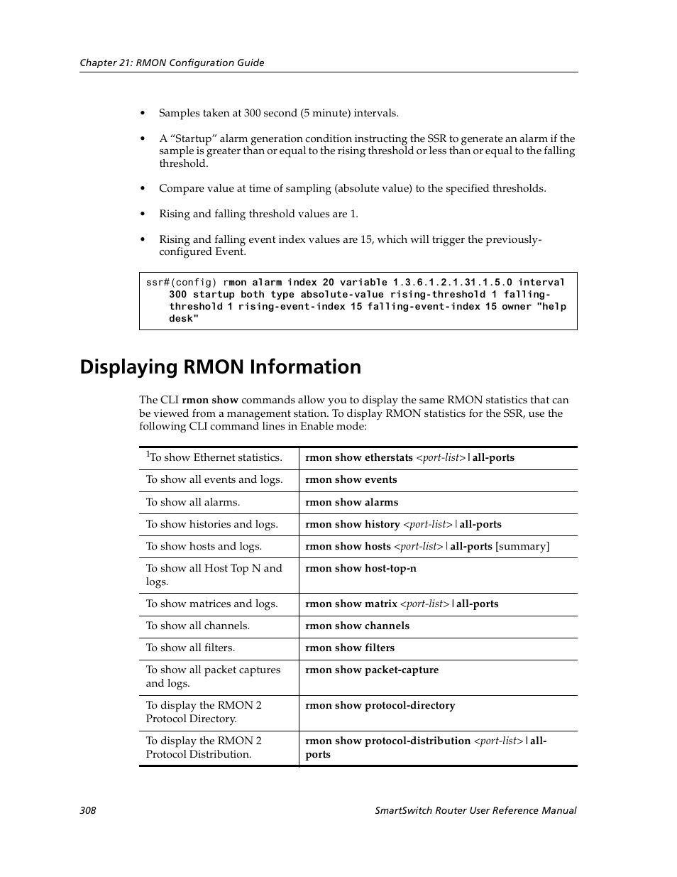 Displaying rmon information | Cabletron Systems SmartSwitch User Manual | Page 308 / 338