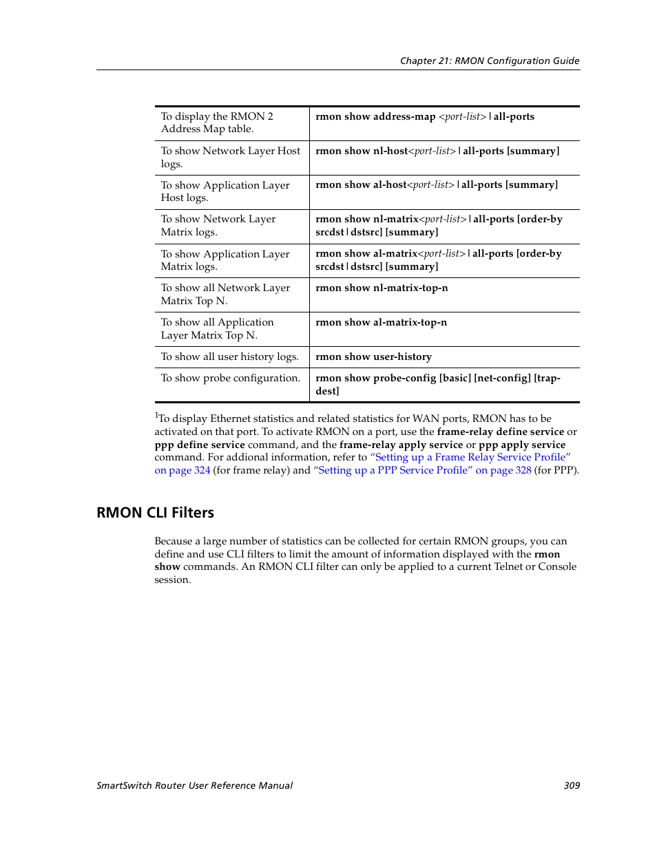 Rmon cli filters | Cabletron Systems SmartSwitch User Manual | Page 309 / 338