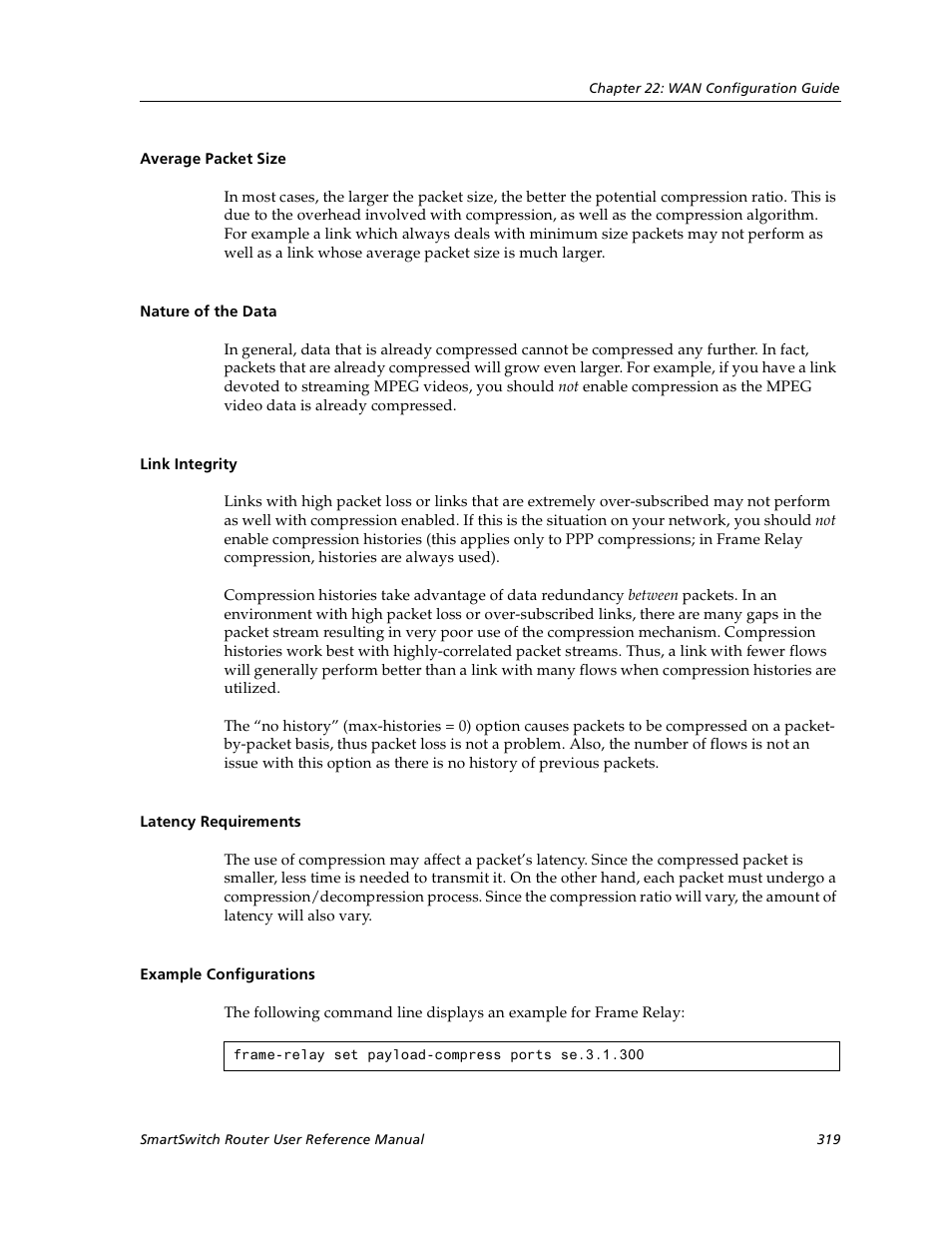Average packet size, Nature of the data, Link integrity | Latency requirements, Example configurations | Cabletron Systems SmartSwitch User Manual | Page 319 / 338