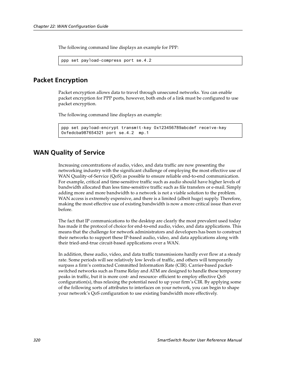 Packet encryption, Wan quality of service, Packet encryption wan quality of service | Cabletron Systems SmartSwitch User Manual | Page 320 / 338
