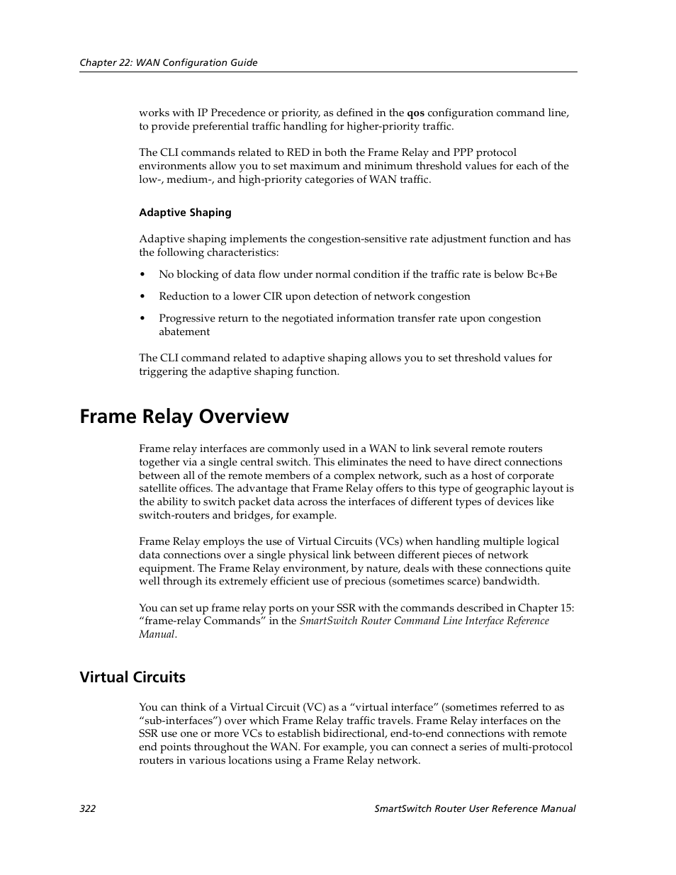 Frame relay overview, Virtual circuits, Adaptive shaping | Cabletron Systems SmartSwitch User Manual | Page 322 / 338