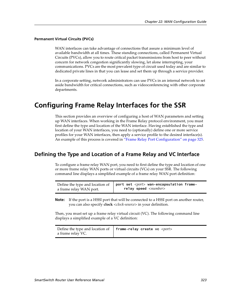 Permanent virtual circuits (pvcs), Configuring frame relay interfaces for the ssr | Cabletron Systems SmartSwitch User Manual | Page 323 / 338