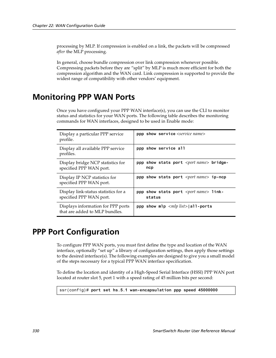 Monitoring ppp wan ports, Ppp port configuration, Monitoring ppp wan ports ppp port configuration | Cabletron Systems SmartSwitch User Manual | Page 330 / 338