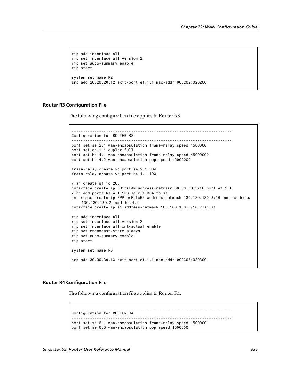 Router r3 configuration file, Router r4 configuration file | Cabletron Systems SmartSwitch User Manual | Page 335 / 338