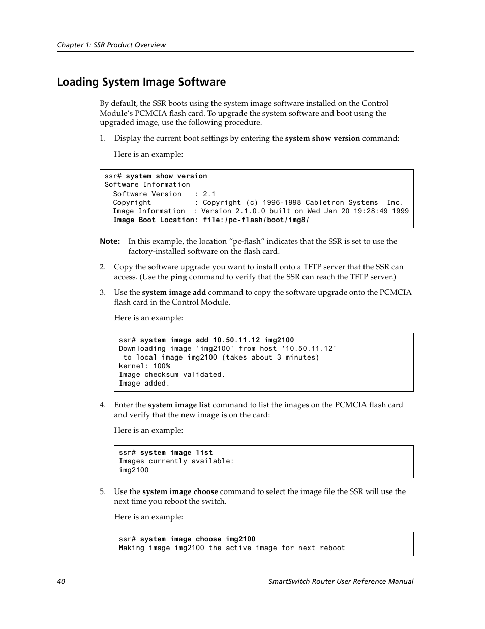 Loading system image software | Cabletron Systems SmartSwitch User Manual | Page 40 / 338