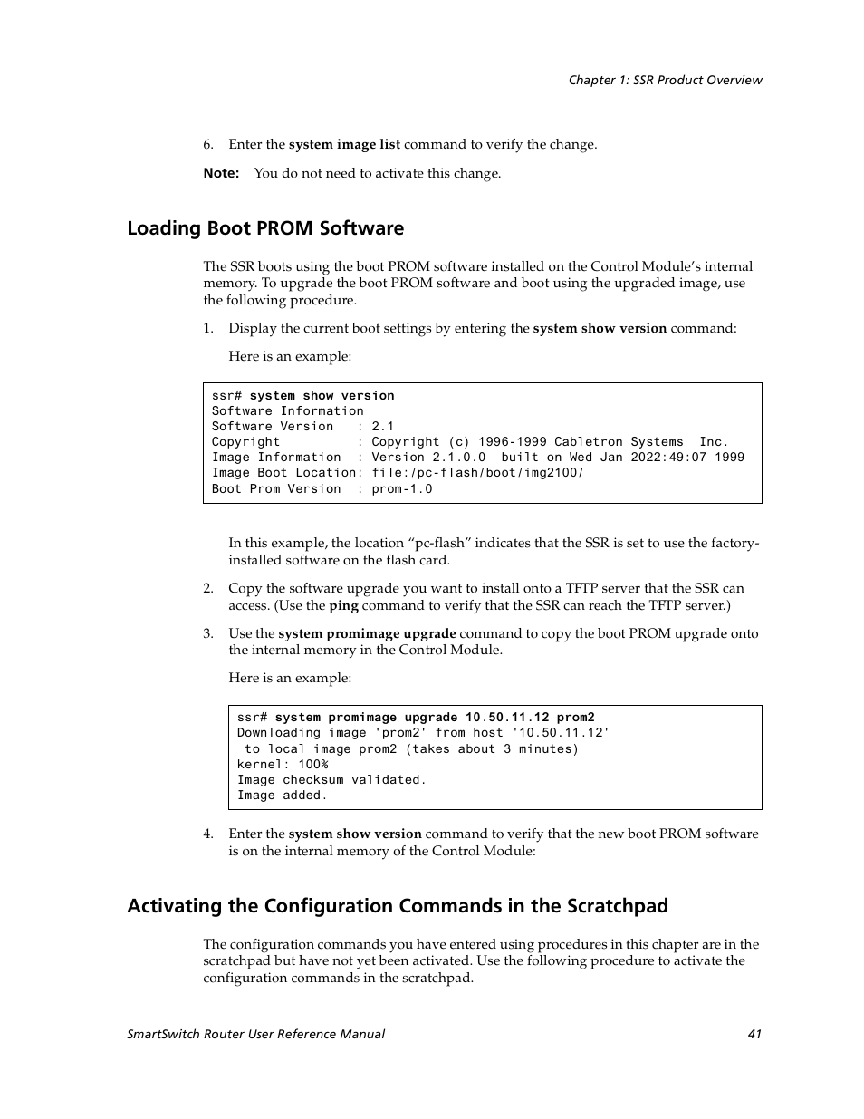 Loading boot prom software | Cabletron Systems SmartSwitch User Manual | Page 41 / 338