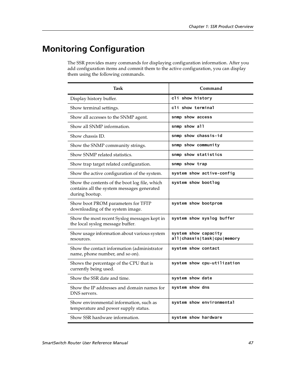Monitoring configuration, Monitoring bridging | Cabletron Systems SmartSwitch User Manual | Page 47 / 338