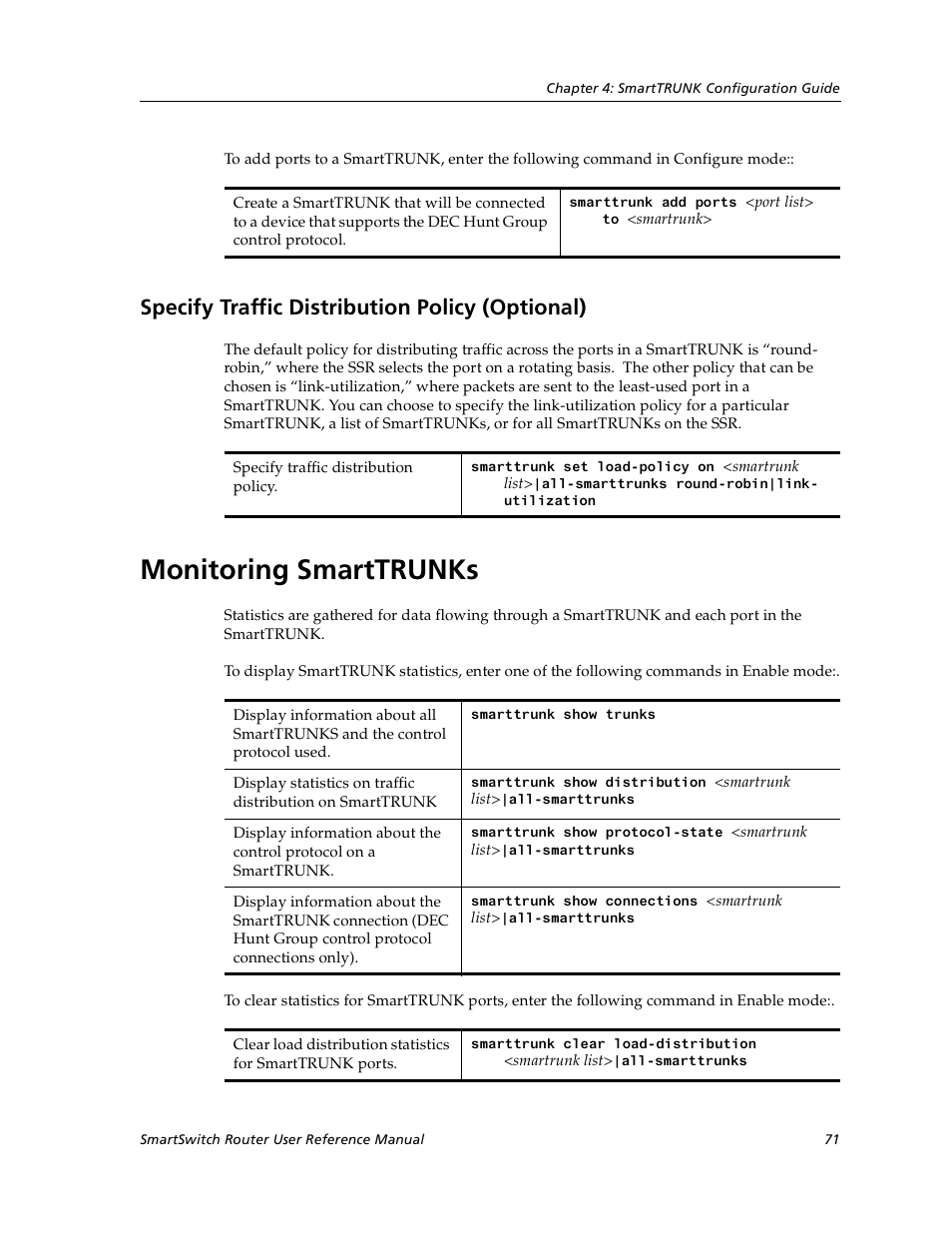 Specify traffic distribution policy (optional), Monitoring smarttrunks | Cabletron Systems SmartSwitch User Manual | Page 71 / 338